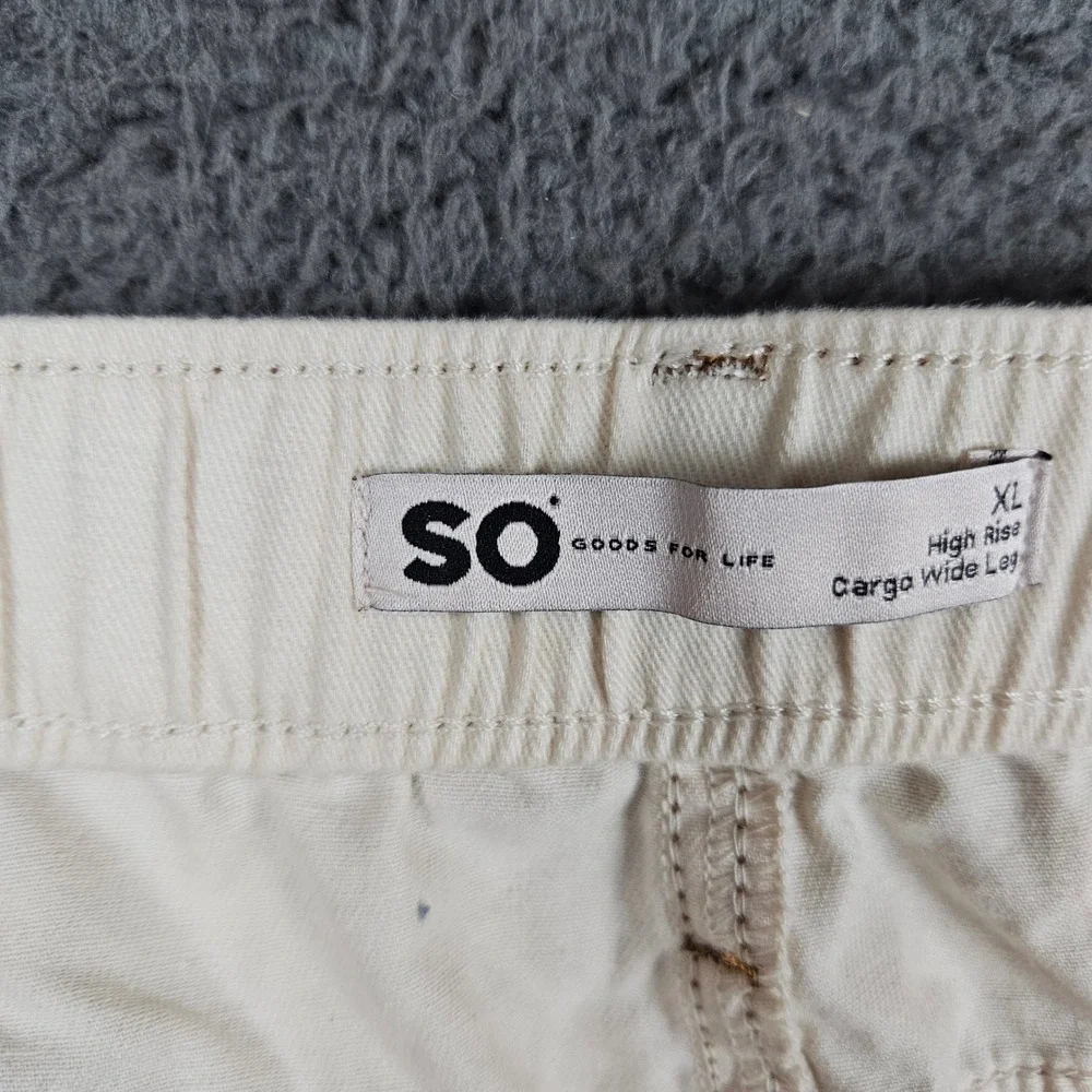 SO High Rise Cargo‎ Wide Leg Pants Cream Contrast Stitch XL NWT